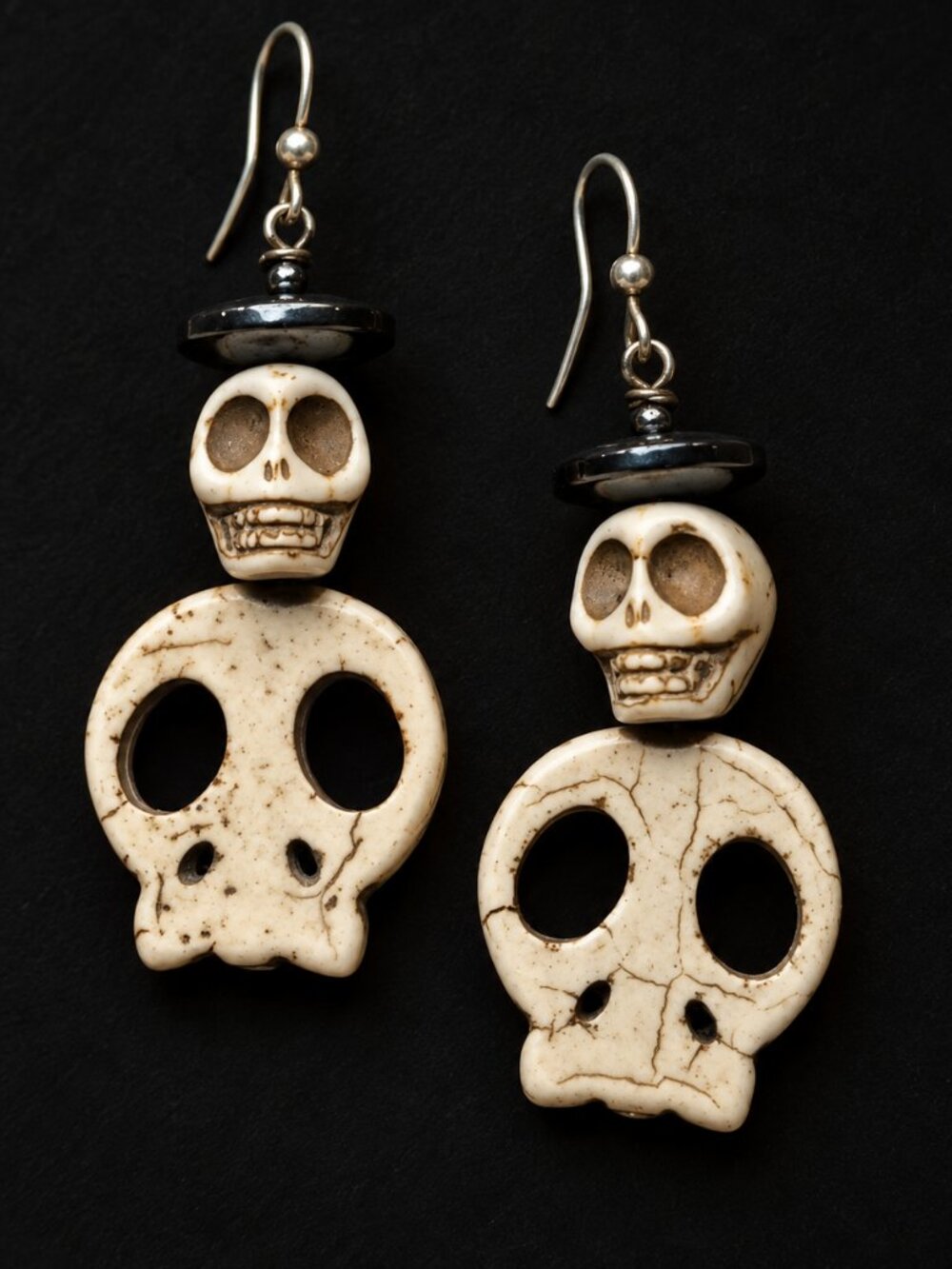 Handmade Double Skull Dangle Earrings | Gothic Halloween Statement Earrings